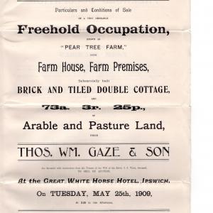 Pear Tree Farm sales particulars 1909