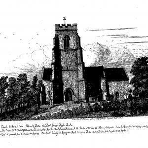 1843 Clopton church etching by Henry Davey