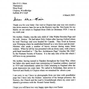 Letter re Rev. Page from Adml.John Treacher